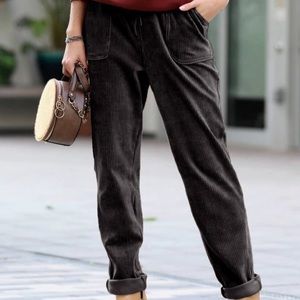 Cuffed Corduroy Pants in Black